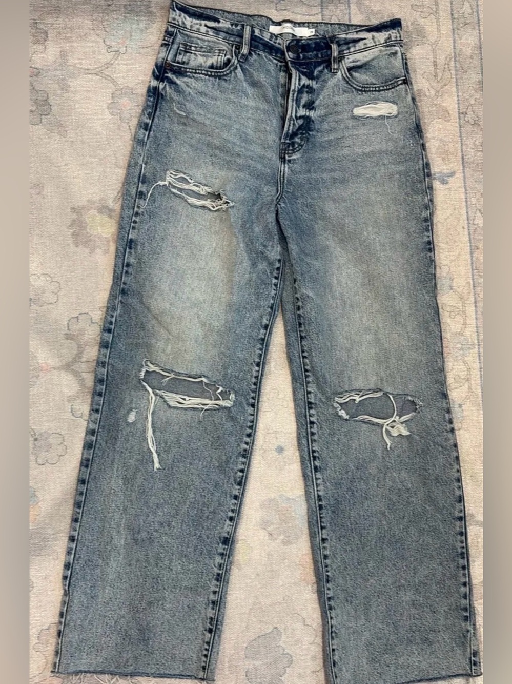 Women's High-Rise Distressed Straight-Leg Jeans - Faded Blue